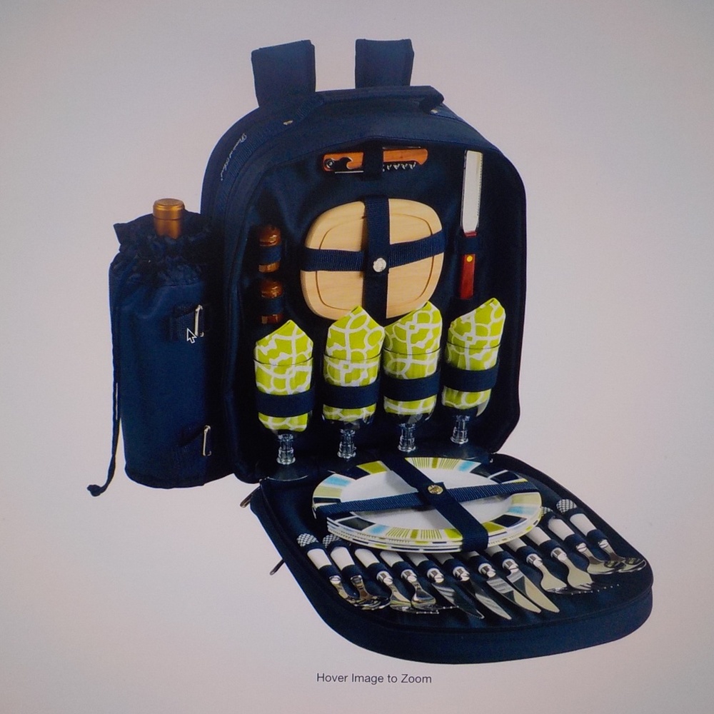 Insulated Picnic BackPack for 4 + Wine Holder
